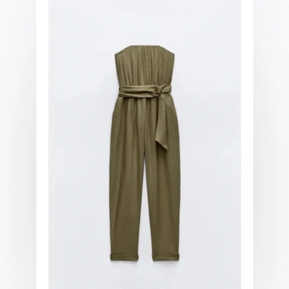 ZARA STRAPLESS BELTED LINEN JUMPSUIT